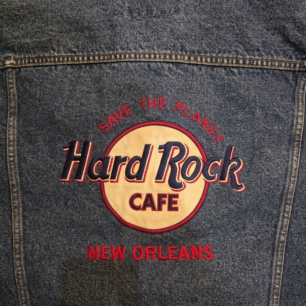 Vintage 90s Hard Rock Cafe New Orleans Denim Jacket Adults Size Large Y2K Grunge - Picture 4 of 5